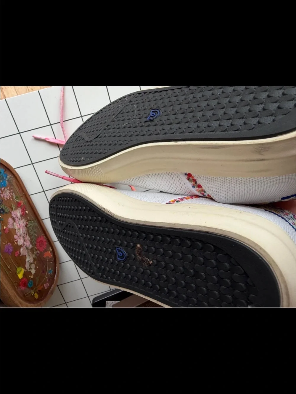 Rothy's White High-Top Sneakers with Rainbow Toe and Multicolor Laces Size10